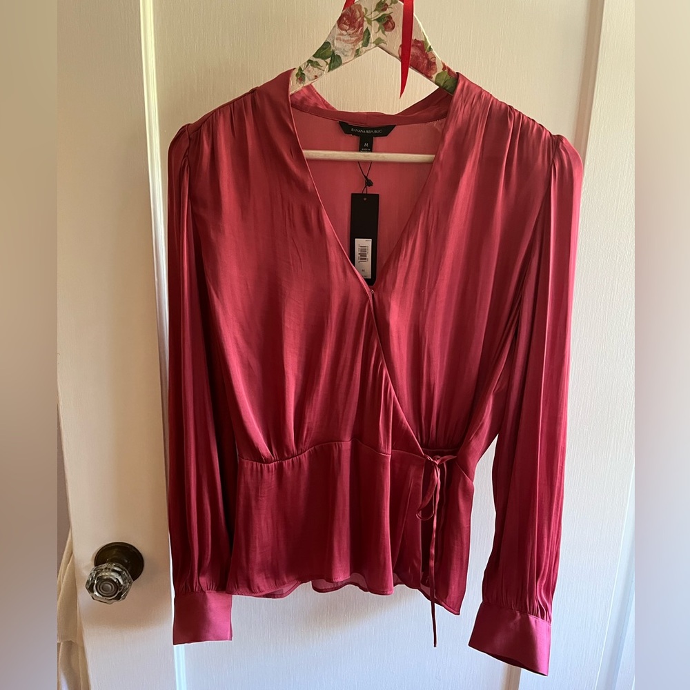 Banana Republic Rose Pink Wrapped Blouse NWT